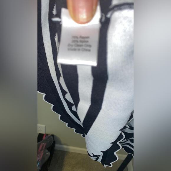 Yigal Azrouel Inc Black & White Striped Off Shoulder Knit Dress - Picture 12 of 14